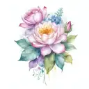 one rose, two water lilies, honeysuckle, hawthorn, larkspur, and an aster tattoo design idea