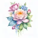 one rose, two water lilies, honeysuckle, hawthorn, larkspur, and an aster tattoo design idea