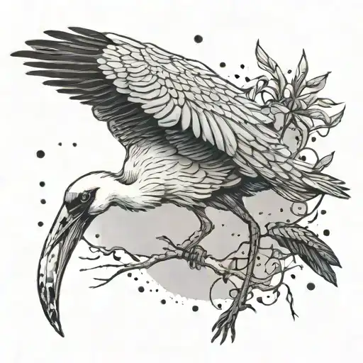 a white stork carrying a skull tattoo design idea