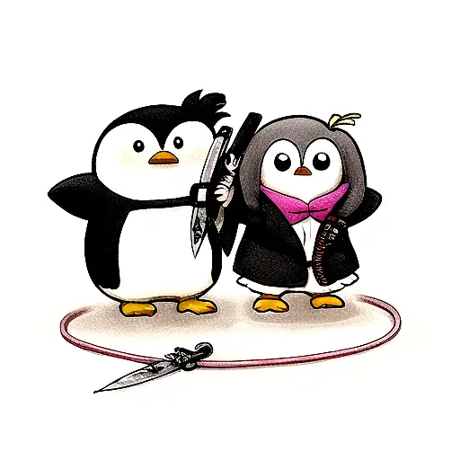 penguin with switchblade and f_u_mindy tattoo design idea