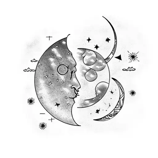 waxing crescent moon and wanning gibbos moon under  tattoo design idea