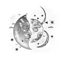 waxing crescent moon and wanning gibbos moon under  tattoo design idea
