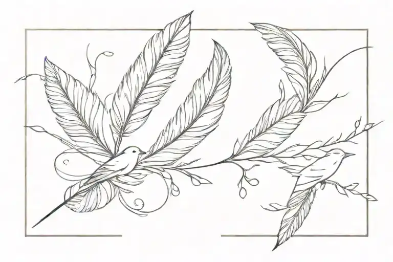 feather and bird tattoo design idea