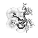 snake crawling up through an apple tree tattoo design idea