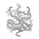 snake crawling up through an apple tree tattoo design idea