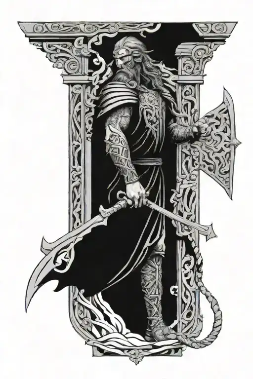 man entering gates of valhalla tattoo design idea