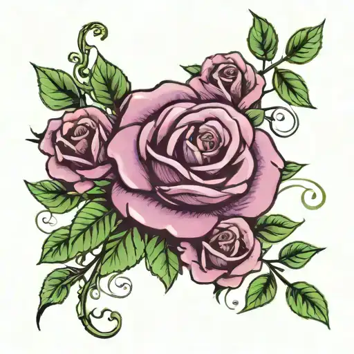 purple rose with green leaves and vines. i want the word nana on one leaf and 63 on another tattoo design idea