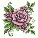 purple rose with green leaves and vines. i want the word nana on one leaf and 63 on another tattoo design idea