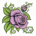 purple rose with green leaves and vines. i want the word nana on one leaf and 63 on another tattoo design idea