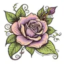 purple rose with green leaves and vines. i want the word nana on one leaf and 63 on another tattoo design idea