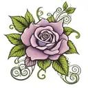 purple rose with green leaves and vines. i want the word nana on one leaf and 63 on another tattoo design idea