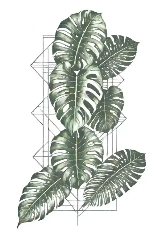 monstera deliciosa and palm leaves intertwined tattoo design idea