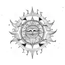 A dotwork tattoo featuring a sun symbol with intricate patterns representing family and wealth tattoo design idea