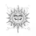 A dotwork tattoo featuring a sun symbol with intricate patterns representing family and wealth tattoo design idea