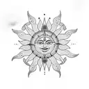A dotwork tattoo featuring a sun symbol with intricate patterns representing family and wealth tattoo design idea