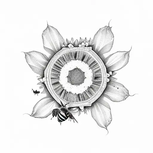 honeycomb surrounded by flowers,bees and hummingbirds tattoo design idea
