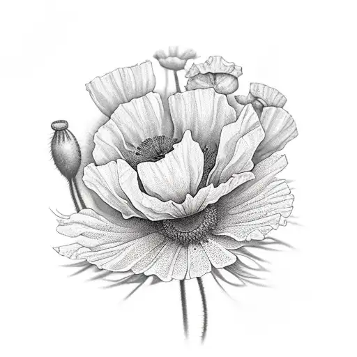 boquet of yarrow and poppies tattoo design idea