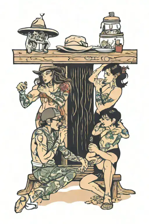 bar on the beach, wife with 2 kids hand tattoo design idea