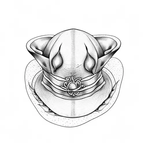 A minimalist tattoo of a witch's hat adorned with mushrooms and surrounded by autumn leaves tattoo design idea