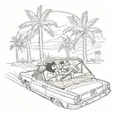 girl and guy with ski masks in a car in a cuban like road with palm trees  tattoo design idea