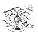 A beautiful painting of an African safari scene with animals and a hot air balloon in the background tattoo design idea