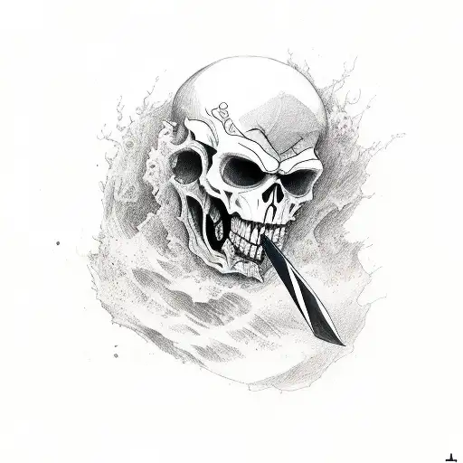 espada fincada em uma caveira  tattoo design idea