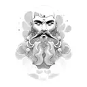 rosto de perfil poseidon com uma barba longa, com ondas e um tridente  tattoo design idea