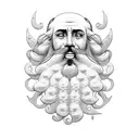 rosto de perfil poseidon com uma barba longa, com ondas e um tridente  tattoo design idea