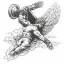 create sketch style bicep tattoo where the keft side is heavenly wings and the right side is wispy clouds  tattoo design idea