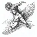 create sketch style bicep tattoo where the keft side is heavenly wings and the right side is wispy clouds  tattoo design idea