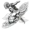 create sketch style bicep tattoo where the keft side is heavenly wings and the right side is wispy clouds  tattoo design idea