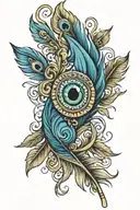 Krishna Peacock Feather with Shiva's trident intertwined tattoo design idea