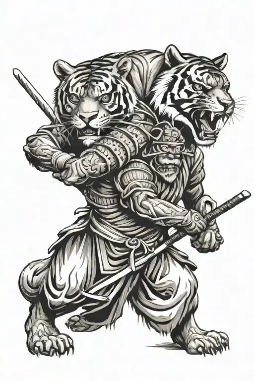 samurai, tiger, bear tattoo design idea