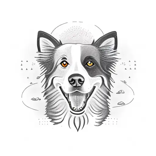 A minimalist tattoo design of a Border Collie dog exploring a deserted beach at night tattoo design idea
