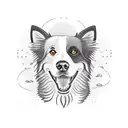 A minimalist tattoo design of a Border Collie dog exploring a deserted beach at night tattoo design idea