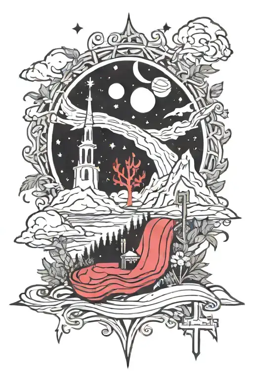 christianity, space, wilderness scene tattoo design idea