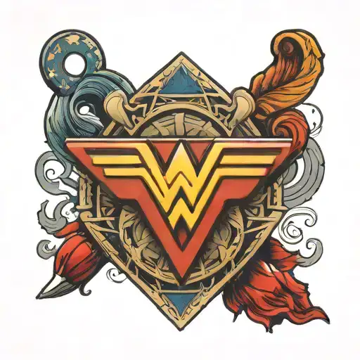 Wonder Woman logo combined with Superman logo that includes 1938 tattoo design idea