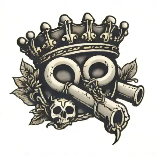 letter D handcuffs and crown tattoo design idea