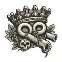 letter D handcuffs and crown tattoo design idea