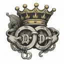 letter D handcuffs and crown tattoo design idea