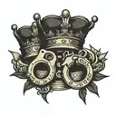 letter D handcuffs and crown tattoo design idea
