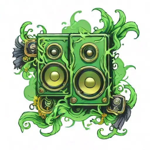 speakers and green smoke tattoo design idea