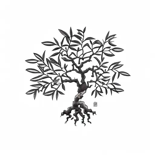 olive tree with initials TTDH tattoo design idea