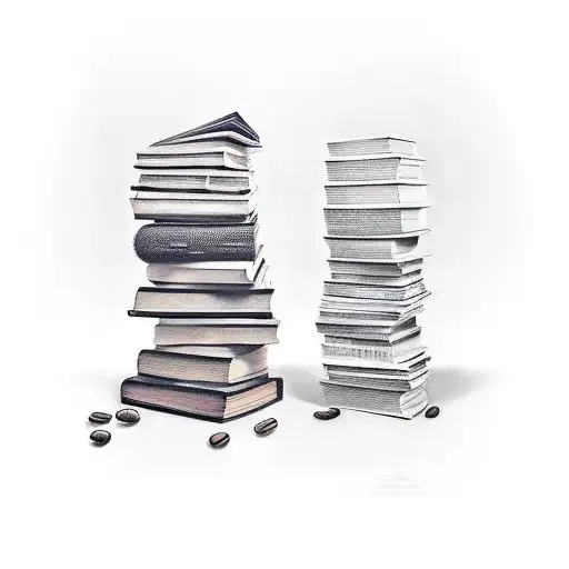 A stack of books with coffee cups as the spines tattoo design idea