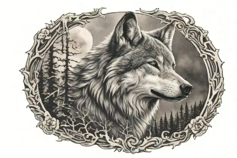 gray wolf howling tattoo design idea