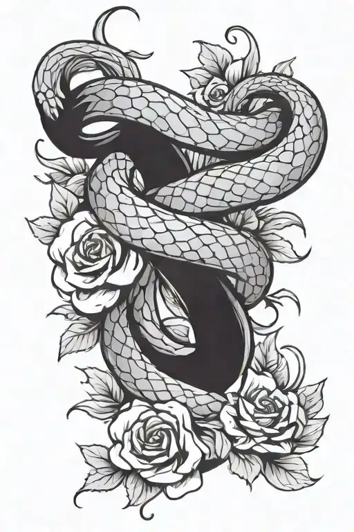 bleeding snake wrapped around knife with flowers  tattoo design idea