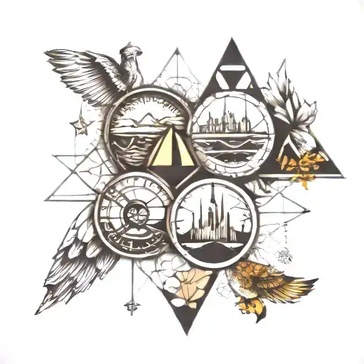 couple tattoo that shows relationship bonding, likes travel food.. need geometric tattoo art with celtic symbols  tattoo design idea