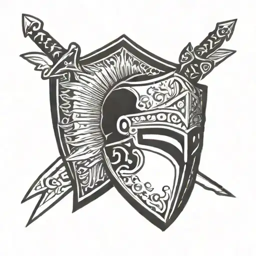 caligula roman emporor helmet shield sword tattoo design idea