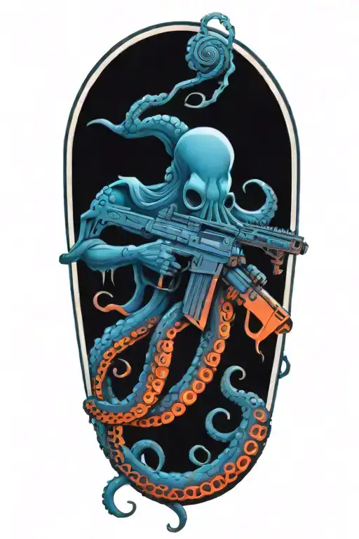octopus outline holding rifle tattoo design idea