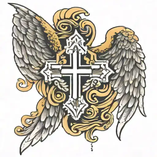 wings open cross tattoo design idea